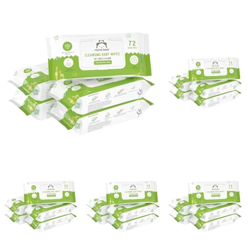 Image of Amazon Brand - Mama Bear Cleansing Baby Wipes With Lid | 360 Wipes | 72 Wipes x 25 Packs | Dermatologically Tested | With Aloe Vera & Vitamin E | Alcohol-free | Paraben-free | Water-Based Formulation