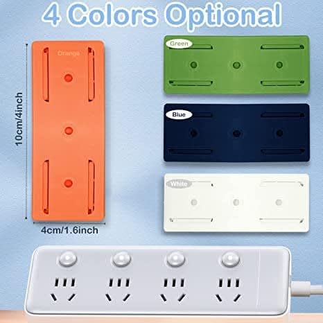 Image of 4 Pcs Self-Adhesive Socket Holder Wall Mounted Plug Organizer Extension Board Mount Cable Management Base for Home Office