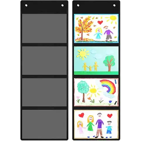 Watersay 2 Pcs Storage Pocket Chart for Classroom 37.4 x 13 in, 4 Pockets Hanging Wall File Organizer for Cards, Drawing, Pictures, Class Demonstrations, Homework, Teacher Office Organization (Black) Cover