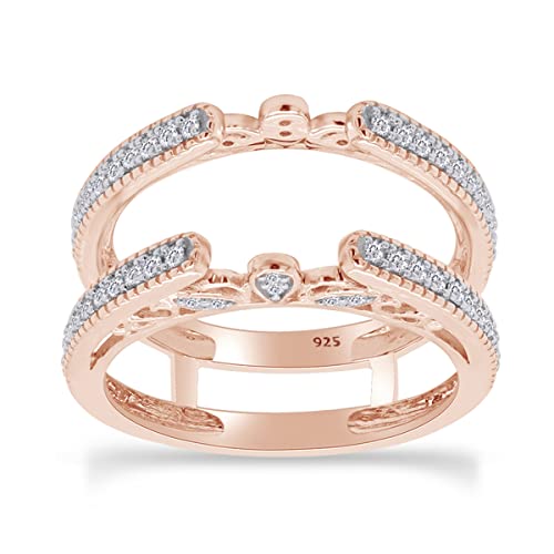 AFFY 1/3 ct. t.w Round Cut White Cubic Zirconia Millgrain Cathedral Enhancer Guard Ring In 14K Gold Over Sterling Silver Jewelry Gift For Her