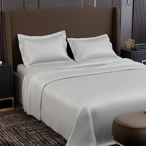 Image of Stoa Paris 350TC Luxstre Cotton Super King Flat Bedding Set for King & Double Size Beds with 2 Pillow Covers, 274cm x 274 cm Bedsheet, All-Season Comfort, Breathable, Home Decor, Panache - White