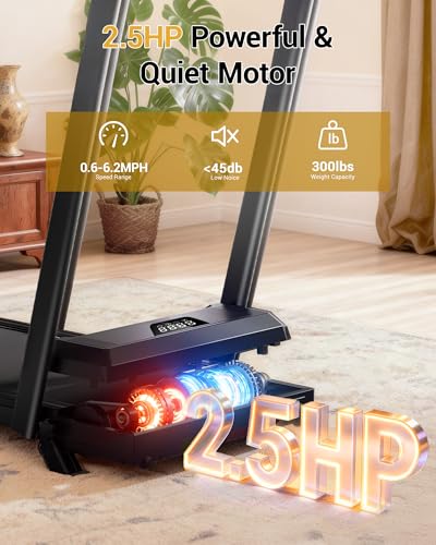Image of Walking Pad Treadmill with 15% Incline 2.5HP Foldable Under Desk Walking Pad for Home and Offce 300LBS Weight Capacity 0.6-6.2MPH Compact Treadmill with Remote Control