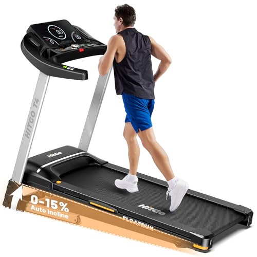 Image of HitGo Treadmill with 15% Auto Incline,10 MPH High Speed Running Machine for Home Gym,Silent Brushless Motor,400lbs Weight Capacity,Air Cushion Shock Absorption,Bluetooth App Kinomap HitGo,Black