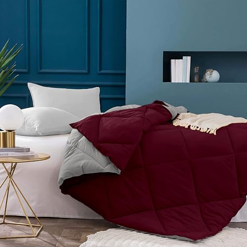 Image of Filbert 600 GSM Comforter for King Size | Super Warm Winter Quilt /Rajai | Thick Microfiber Blanket with Cloud-Soft Fill | Luxury Bedding for Winters - 92x106 Inch | Wine /Silver