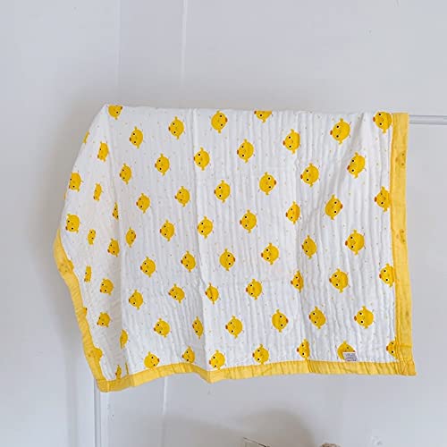 Image of Kassy Pop Printed 6 Layer Bamboo Muslin Blanket Cum Swaddling Towel for Baby, Toddlers | 70% Bamboo, 30% Cotton | AC Quilt, Multi-Purpose Blanket | Toxin Free | 110cm x 110cm (Yellow Duck Print)