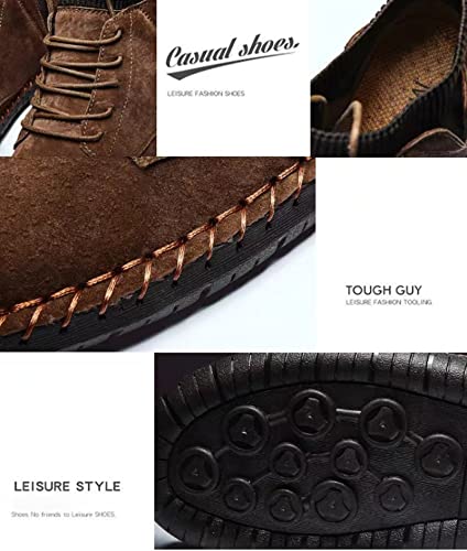 Image of Men's Vintage Hand Stitched Lace-Up Mid Loafers,Lace-up Chukka Dress Boot Motorcycle Walking Boots,Casual Leather Ankle Boots