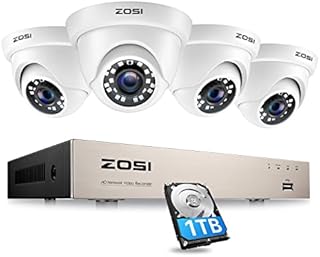 ZOSI 8CH PoE Home Security Camera System with 1TB Hard Drive,H.265+ 8 Channel 5MP NVR Recorder and 4pcs Wired 1080P Outdoor Indoor PoE IP Dome Cameras with Night Vision, Motion Alert, Remote Access