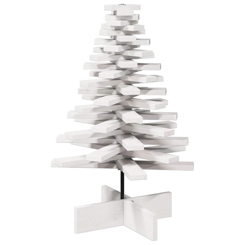 Albero di Natale in legno massello di pino, bianco, 52 x 52 x 80 cm