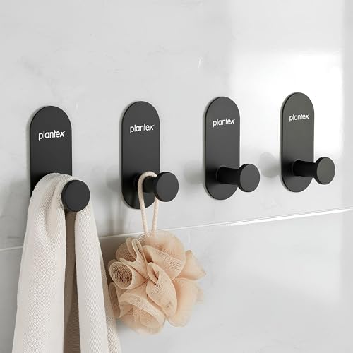 Image of Plantex Wall Hanging Hook /Bath Towel Hook /Self Adhesive Oval Robe Hooks for Kitchen /Bathroom /Stylish Home Decor Items - Pack of 4 (Black)
