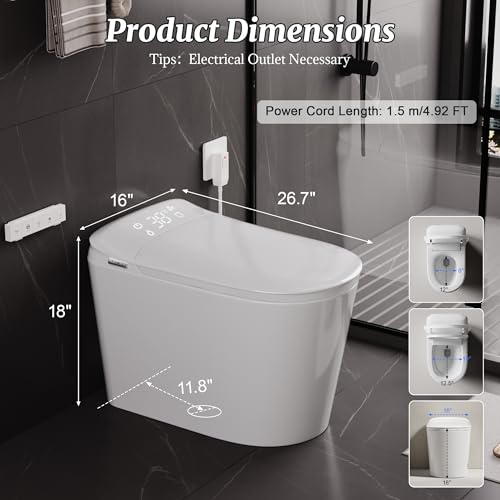 Image of Smart Bidet Toilet with Tank Foam Shield Dual Auto Flush /Lid&Seat | Foot Sensor UV-C light Electric Modern One Piece Toilet for Bathroom with Siphon Dual Flush 0.8 /1.2 GPF MAP 1000g