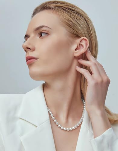 Round White Simulated Shell Pearl Necklace 16"-24" Length Unisex Pearl Strand for Women and Men4