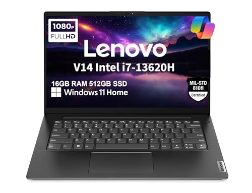 Lenovo V14 Gen 4 Business Laptop (14' FHD Anti-Glare, Intel 10-Core i7-13620H, 16GB RAM, 512GB SSD), Webcam with Privacy Shutter, Ethernet, Wi-Fi 6, HDMI, Bluetooth, Win 11 Home w/ Copilot, Black