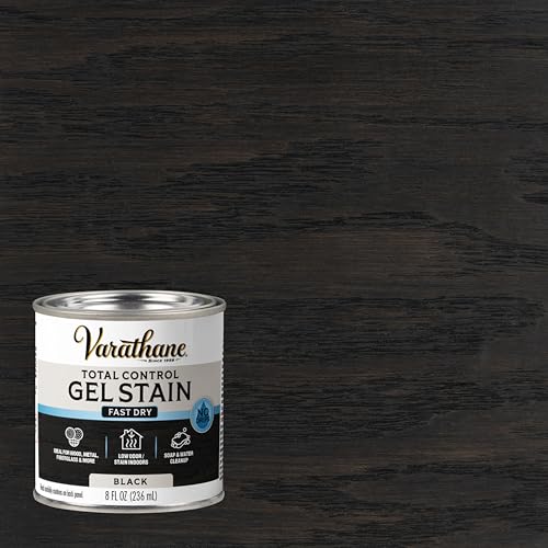 Image of Varathane Total Control Gel Stain | Low Odor Water-Based Formula | Thick Gel Formula for Vertical Surfaces | Ideal for Wood, Metal & Fiberglass | Half Pint | Black