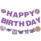 Epakh 3 Pcs Pop Singer Birthday Party Banner Purple Butterfly Party Decor