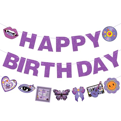 Epakh 3 Pcs Pop Singer Birthday Party Banner Purple Butterfly Party Decorations for Concert Party Decorations Music Fans Party Supplies