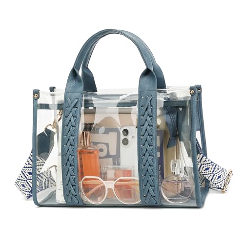 Image of FAIME Clear Tote Bag for Women Stadium Approved Woven Crossbody Handbag Clear Purse for Stadium Events, Concert, Work & Beach | Waterproof