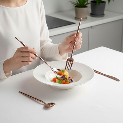 Image of 4 Pcs Rosegold Slim Handle Stainless Steel Cutlery Set for Dining Table with Spoon and Fork Set & Butterknife - The Perfect Tableware /Flatware