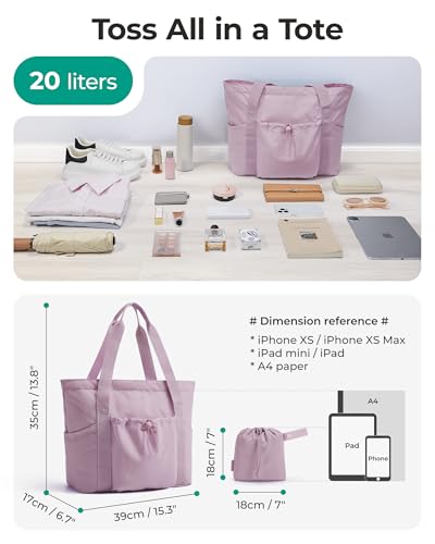 Image of BAGSMART Foldable Tote Bag with Drawstring Bag, Tote Bag Shoulder Bag Top Handle Handbag for Travel, Work, Beach, Gym