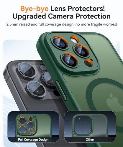 Image of CANSHN Magnetic Compatible with iPhone 15 Pro Max Case, Upgraded [Full Camera Protection] [Compatible with Magsafe] [Translucent Matte] Shockproof Protective Phone Case Cover 6.7 Inch - Deep Green