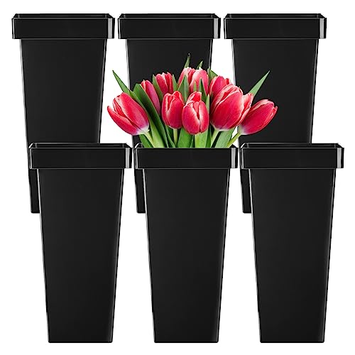 Kingrol 6 Pack Plastic Flower Vases, Modern Square Vase, Multipurpose Buckets, Accents Home Office Event Centerpieces Decor, Black, 6.75 x 6.75 x 13.25 Inch