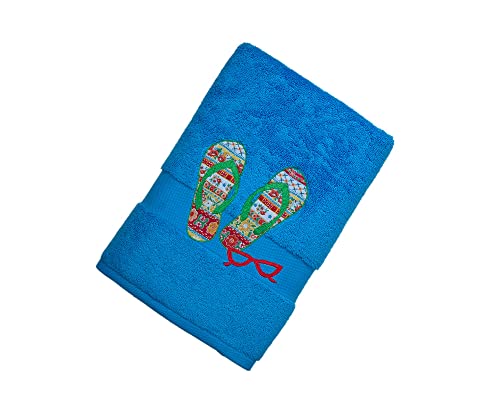 Image of SNAAN 600 GSM, Pure Combed Cotton Slippers Towel for, Kids | Ultra Soft, Super Absorbent Luxury Bath Towel with Attractive Design for Kids, Boys & Girls (Summer Blue)