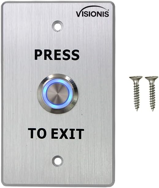 Push To Exit Button Indoor + Outdoor Weather, Waterproof Rated IP65 Stainless Steel Door Bell Type Round Standard Size For Door Access Control w/LED Light, NC, COM, NO Outputs - VIS-7001 Visionis