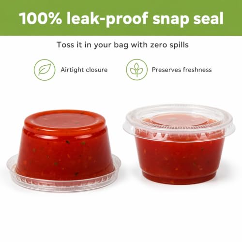 Image of TashiBox 400 Sets - 2 oz Jello Shot Cups with Lids, Small Plastic Portion Cups with Lids, Disposable Condiment Containers for Sauce