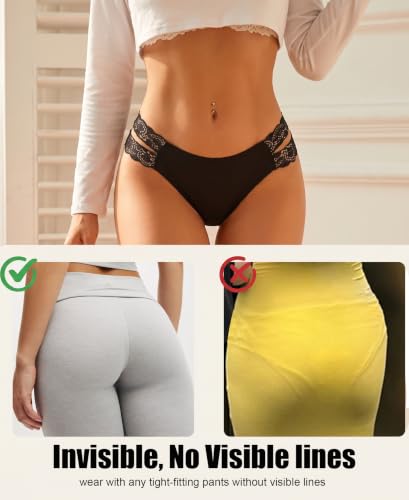Image of FINETOO Seamless Thongs for Women 6 Pack Sexy V-Wasit Womens Underwear No Show T-back Panties for Women