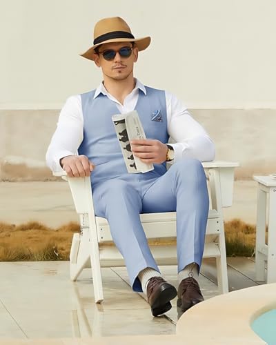 Men's Suit 2 Piece Casual Tuxedo Suits for Men Groomsmen Wedding Party Vest Pants Set4