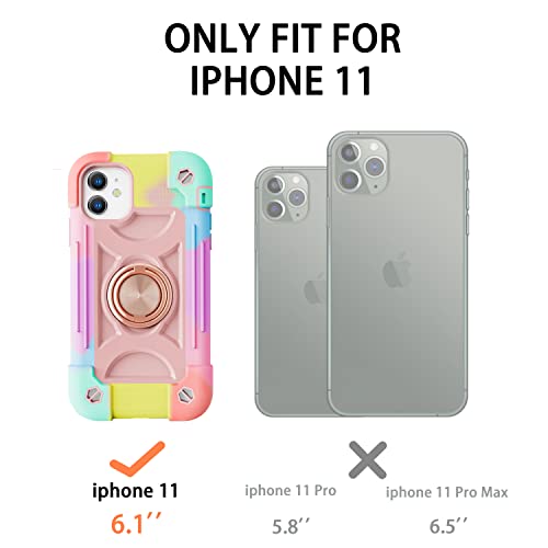 Image of MARKILL Compatible with iPhone 11 Case 6.1 Inch with 360Rotate Ring Stand, Military Grade Drop Protection Full Body Rugged Heavy Duty Case 3 in 1 Protective Cover