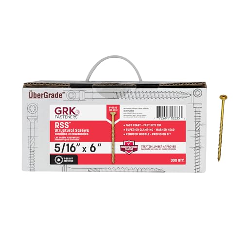 Image of GRK Fasteners RSS 5 /16 x 6 Inch, Rugged Structural Screws, 300 PCS, Rust Resistant Climatek Coating, Interior and Exterior Use, Heavy-Duty Framing & Decking Screws, Fast Bite Tip with Star Drive