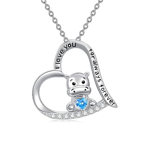 Cadeau hippopotame pour femme pendentif cœur en argent 925