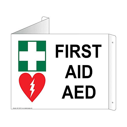 First Aid AED Wall Sign Aluminum 13x10 inches
