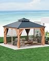 10x10 ft Wood Gazebo, Upgrade Spruce Frame and Double Galvanized Steel Roof, Hardtop Gazebo
