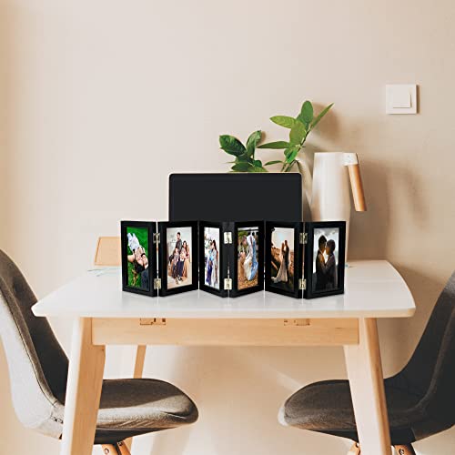 6-Folding Hinged Picture Frames, 5*7 Inch High Definition Natural Wood Picture Frame, Folding Picture Frame, Rustic Desktop Acrylic Frame, Family Photo Collage For Mother's Day,Thanks Giving Day,Christmas, (Black) #TOP4