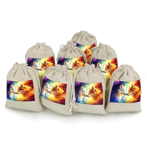 Two Wolves Colorful Starry 8 Pack Small Gift Bags Cotton And Linen Drawstring Pockets Sachet Bag for Party Home Supplies