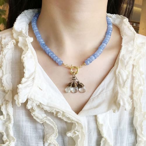 Beaded Gemstone Necklace for Women, Pure Color Boho Bead Choker Natural Stone Surfer Beach Rainbow Beads 18K Gold Plated DIY Handmade Jewelry Charm Trendy Birthday Gifts4