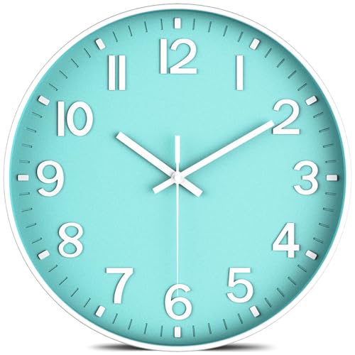 lanktoo Modern Wall Clock Silent Non-Ticking – Coral Green Analog