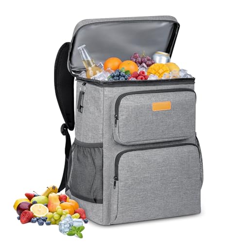 Kühlrucksack 36 Dosen 33L Kühltasche Groß Picknickrucksack 14h Kühlung Thermo Rucksack Auslaufsichere Tragbare Picknicktasche für Wandern Camping Picknick Grillen Einkaufen Familie Büro Auto
