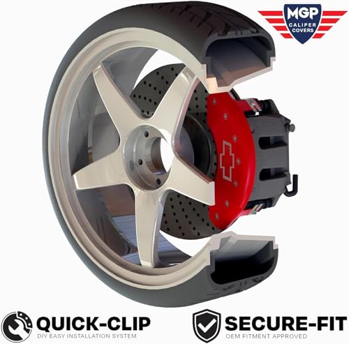 Image of MGP Brake Caliper Covers Compatible with 2013-2017 Honda Accord (Requires 17 inch+ Wheels) Powder-Coated Finish, 4 PCS Front and Rear - Red, i-VTEC Engraving
