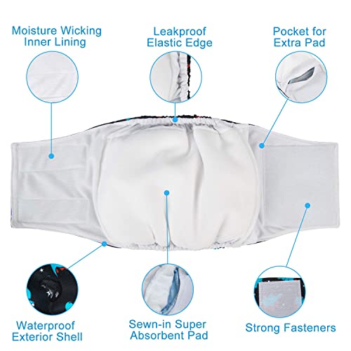 CuteBone Dog Belly Bands for Male Dogs Wraps Washable Doggie Diapers DM07XS,XS(9 inches-11 inches), Shark&Dinos&Monster, XS(9"-11") - Image 4