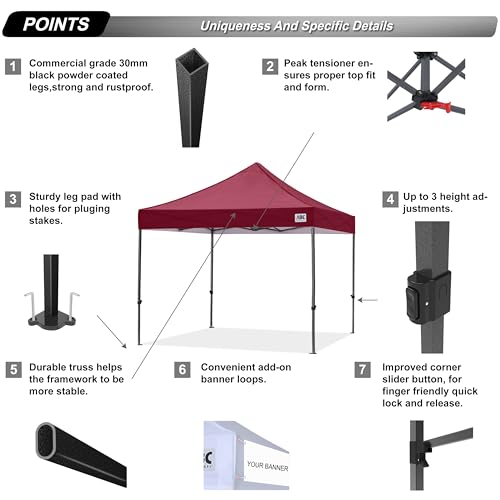 Image of ABCCANOPY Patio Pop Up Canopy Tent 8x8 Commercial-Series (Burgundy)