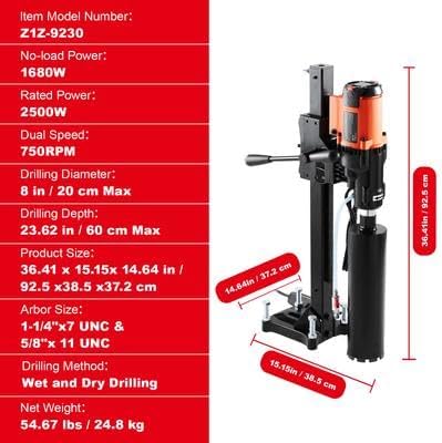 Happybuy Diamond Core Drilling Machine, 8in Wet & Dry, 750RPM, 2500W, for Concrete Brick Block Stone Drilling