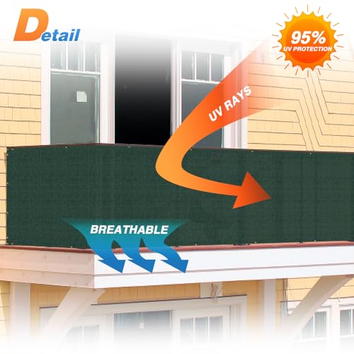 TANG 3' x 25' Balcony Privacy Screen Fence for Apartment Deck Railing, 200GSM Heavy Duty Block Outdoor Privacy Fencing Cover for Patio Porch Backyard Screens, Dark Green by TANG - Image 5