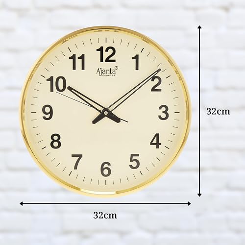Ajanta Quartz Analog Wall Clock(32 Cm X 32 Cm X 3.5 Cm,Gold,Plastic)
