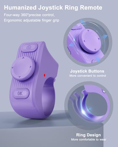 Image of [New Upgrade, Easy to Use] TikTok Scrolling Ring Remote Control, Camera Shutter Remote, Wireless Bluetooth Scrolling Ring for iPhone, iPad, iOS, Android - Light Purple