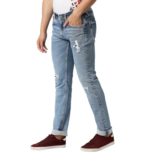 Image of Pepe Jeans Men's Mid Rise Vapour Slim Fit Mid Waist ly Washed Jeans
