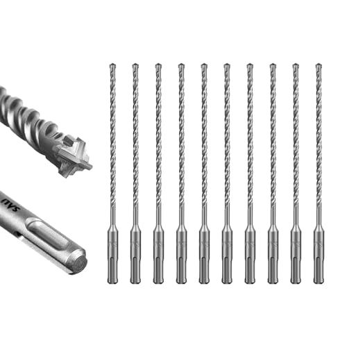 Image of SALI SDS Plus Rotary Hammer Drill Bit 10PCS 3 /16 inch*8 inch Concrete Drill Bit Kit Cross-Type Double Thread Carbide Material Suitable for Concrete, Brick, Cement Walls, Stone, Hammer Drill Bits for Concrete