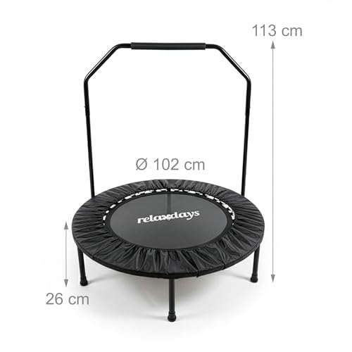 Relaxdays fitness trampoline Ø102 cm, opvouwbaar, voor volwassenen, met stang, tot 120 kg, indoor, zwart, 113 x 102 x 10 - Afbeelding 5