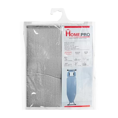 HOMEPRO Ironing Board Cover with 4mm Foam Pad Metalized & Heat Reflecting Universal Fit for All Boards Energy Saving Iron Cover Extra Wide iron board cover with Felt Pad Silver